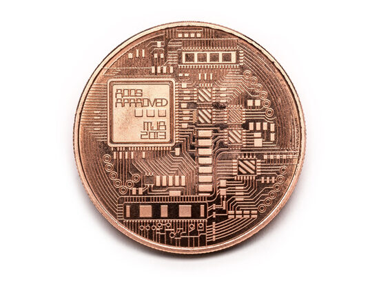 Коллекционная монета Bitcoin BTC в пластиковой капсуле